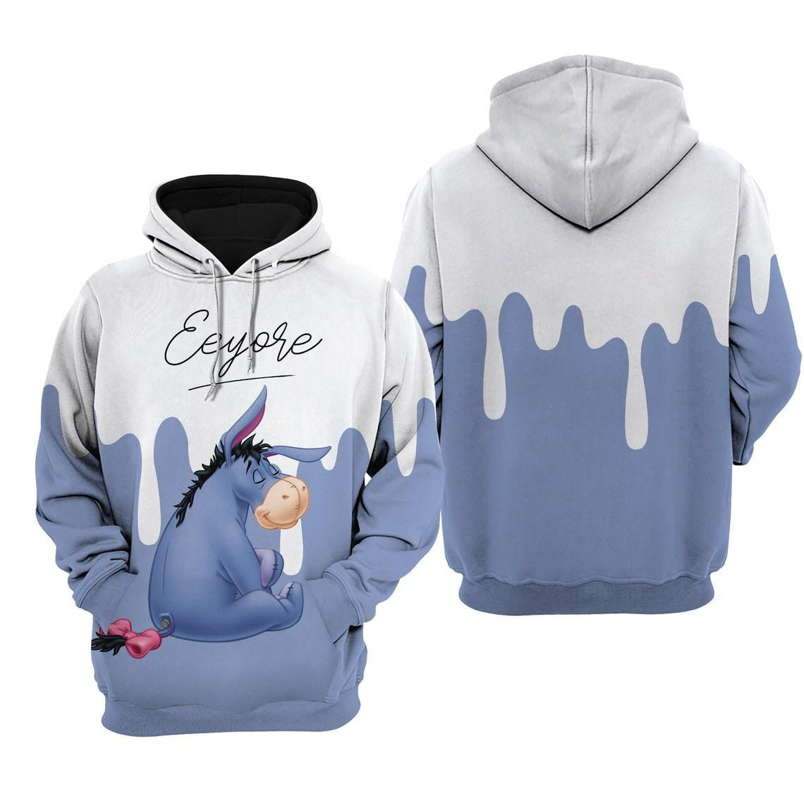 Eeyore Blue Dripping Paint Disney Fan, Eeyore Blue Dripping Paint, Stylist Unisex Cartoon Graphic Outfits Aop Hoodie