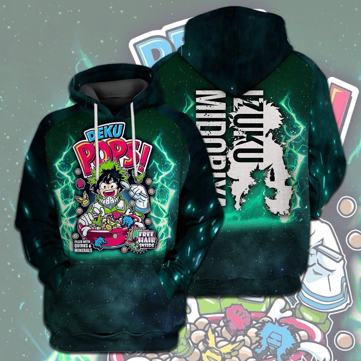 My Hero Academia Anime, Deku Pops Midoriya Izuku Cookies Green Galaxy All Over Print Hoodie 34