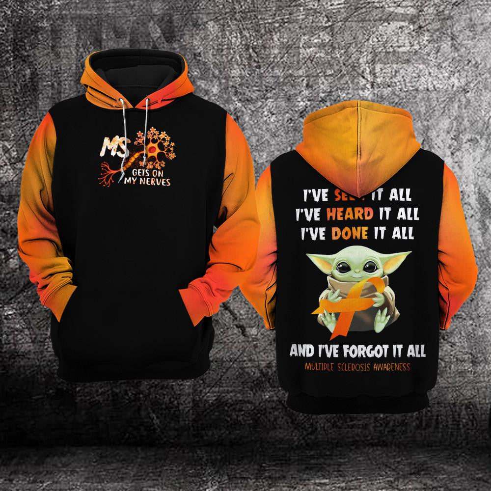 Baby Yoda Multiple Sclerosis Awareness I've Seen It All, I've Heard It All, I've Done It All All Over Print Hoodie