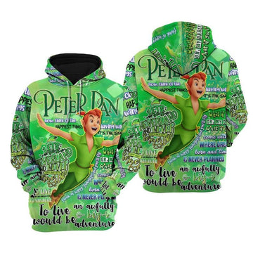 Disney Cartoon Peter Pan, Disney Fairies Peter Pan Punk Words Pattern All Over Print Hoodie, Zip Hoodie