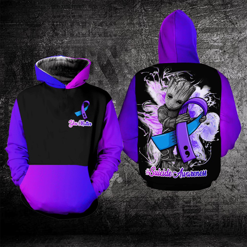 Groot Suicide Awareness, You Matter, Groot Hug Suicide Awareness Logo All Over Print Hoodie