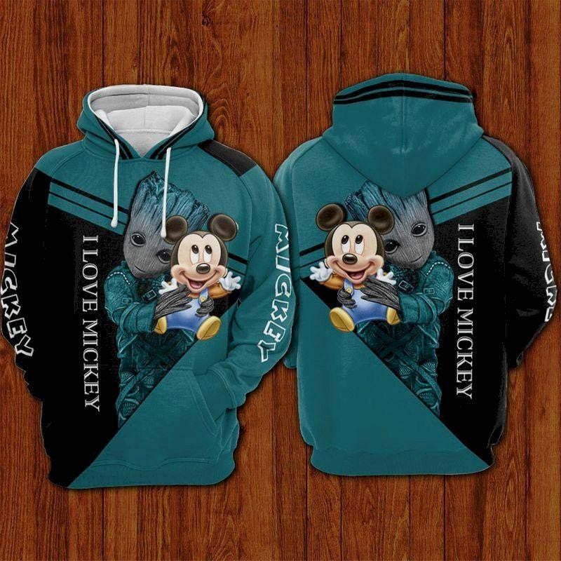 Mickey Mouse Disney And Baby Groot, Groot I Love Mickey Aop Hoodie