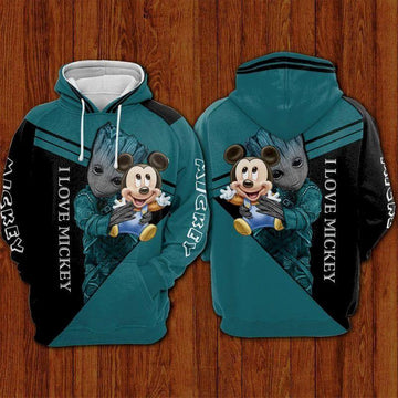 Mickey Mouse Disney And Baby Groot, Groot I Love Mickey Aop Hoodie