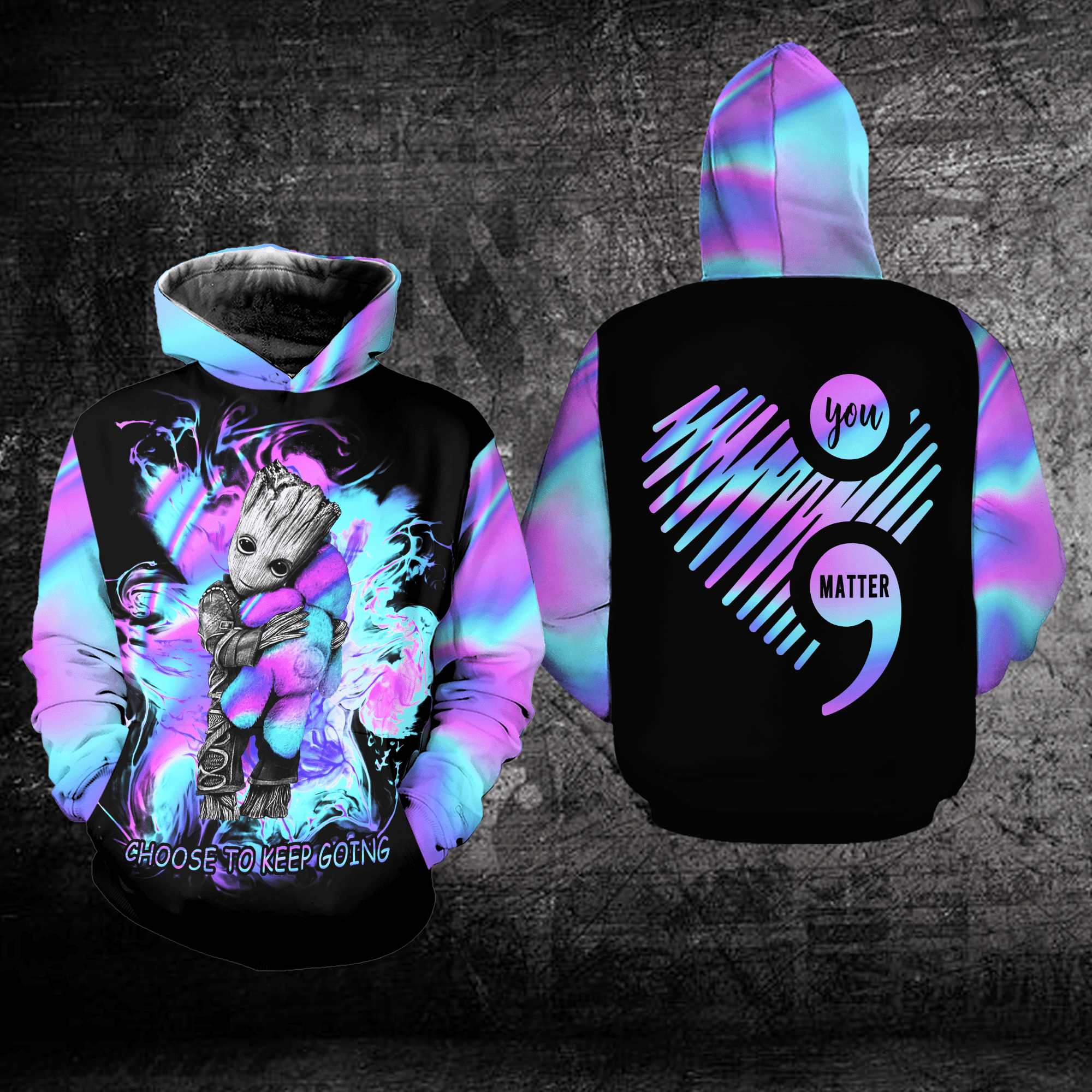 Suicide Awareness, Baby Groot Suicide Awareness, Choose To Keep Going All Over Print Hoodie