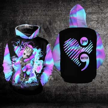 Suicide Awareness, Baby Groot Suicide Awareness, Choose To Keep Going All Over Print Hoodie