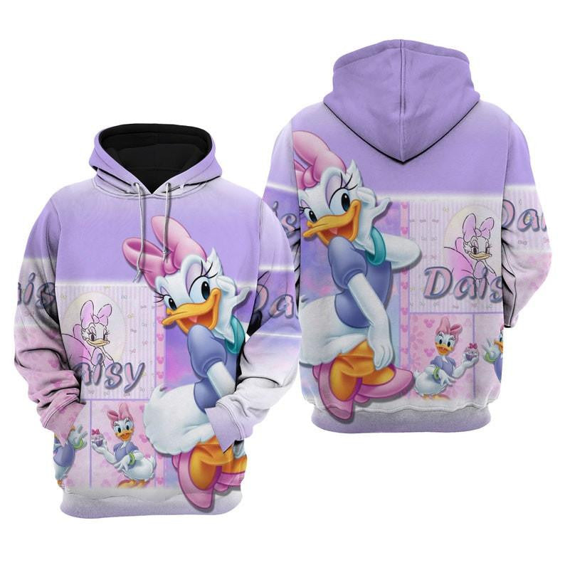Disney Cute Daisy Duck, Disney Cartoon Fan Gift All Over Print Hoodie, Zip Hoodie