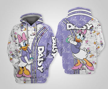 Cute Daisy Duck Disney Cartoon, Daisy Duck Signature, Daisy Comics Book Patterns All Over Print Hoodie, Zip Hoodie