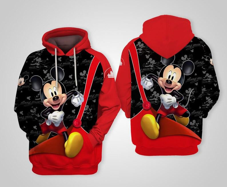 Disney Cartoon Fan Gift, Mickey Mouse Disney, Mickey Red And Black All Over Print Hoodie, Zip Hoodie