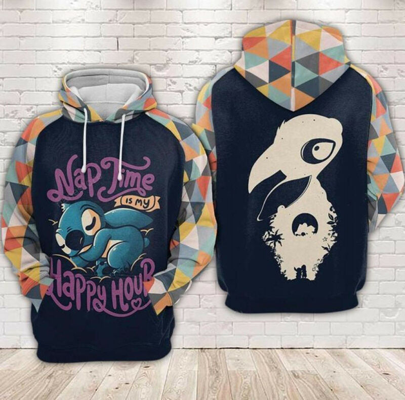 Disney Nap Time Is My Happy Hour Stitch Silhouette 3d Hoodie Zip Hoodie