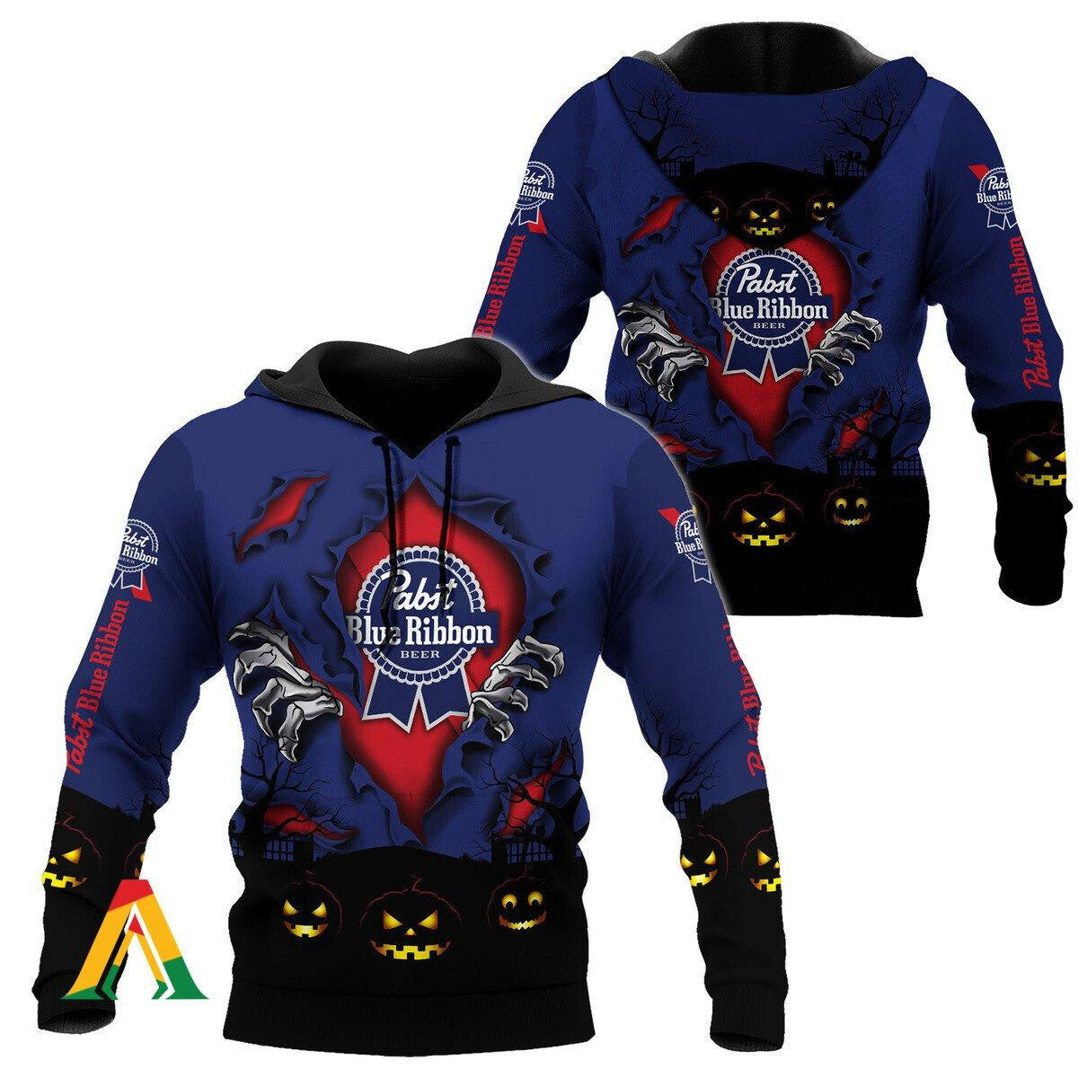 Scary Night Halloween Pabst Blue Ribbon Hoodie &amp; Zip Hoodie