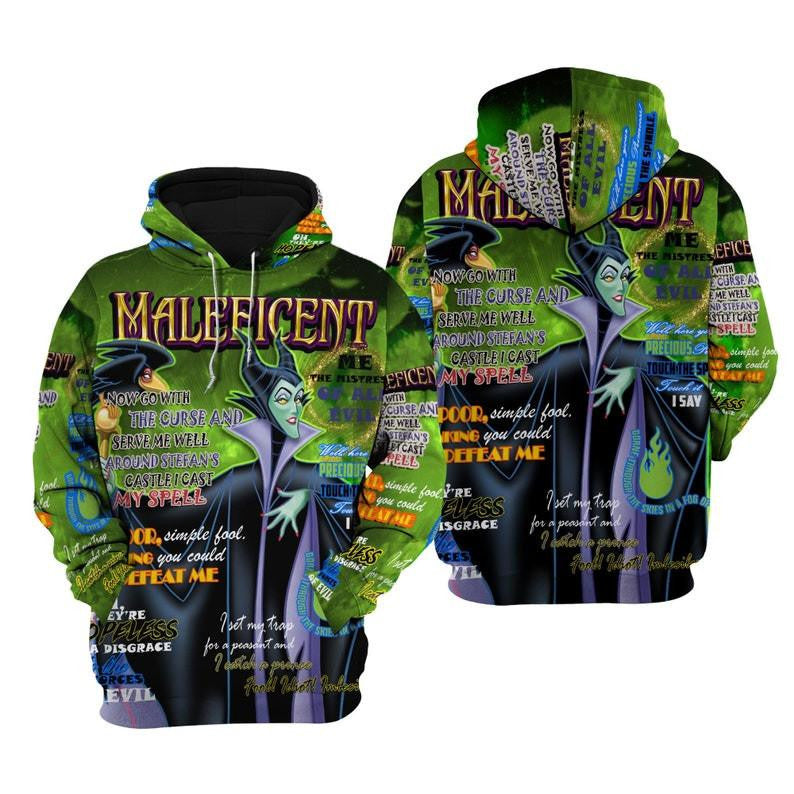 Disney Cartoon Maleficent, Disney Villains, Disney Quotes All Over Print Hoodie, Zip Hoodie