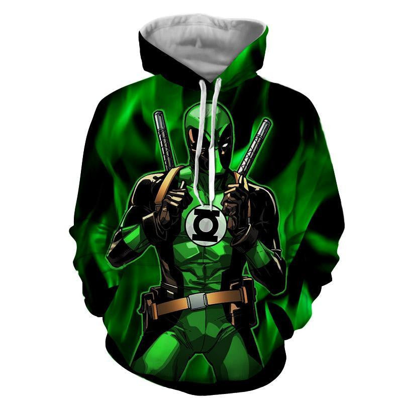 Deadpool In Green Lantern Costume Aop Hoodie