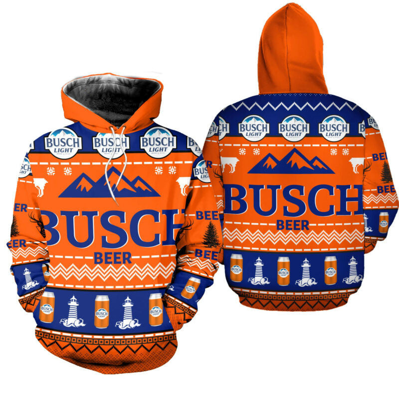 Busch Beer Ugly Christmas Hoodie Zipper Hoodie All Over Printed