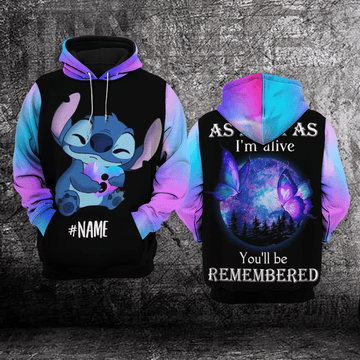 Custom Name Suicide Awareness, Stitch Disney Suicide Awareness, As Long As Im Alive You'll Be Remembered All Over Print Hoodie