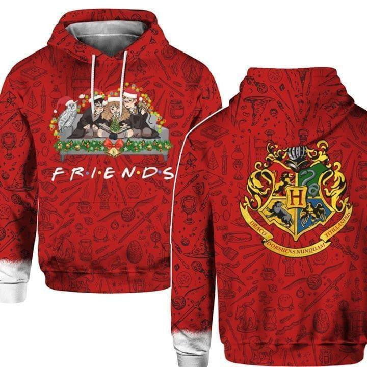 Harry Potter Trio Friends Christmas Harry Potter Pattern Red 3d Hoodie Zip Hoodie