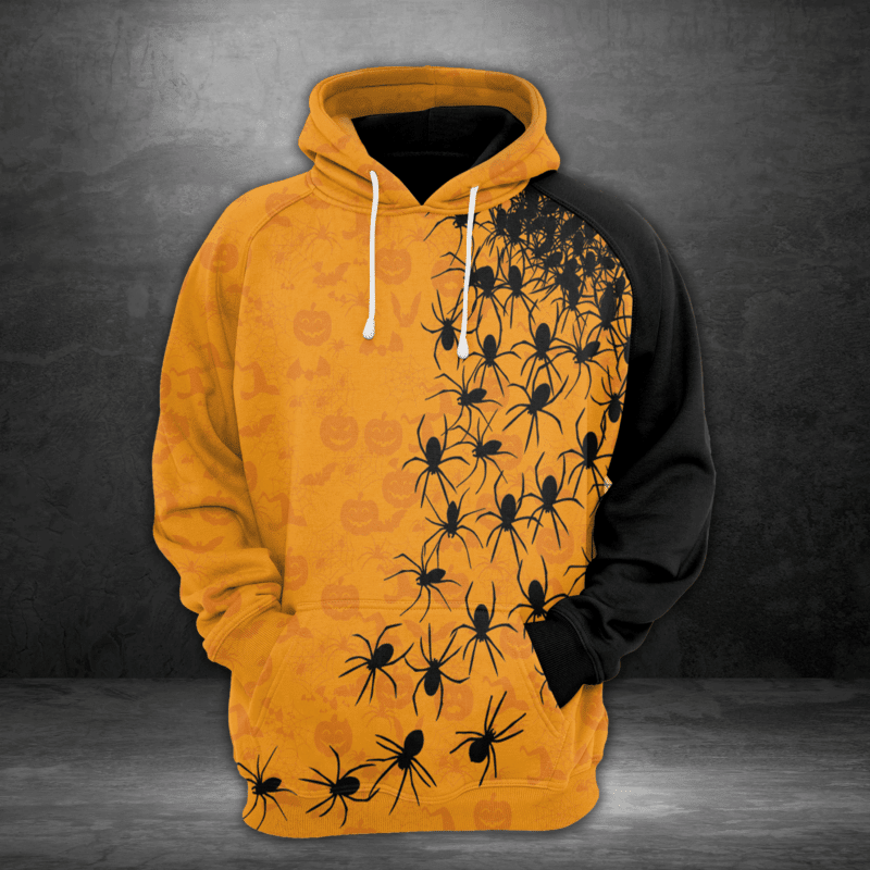 Halloween Spiders Pumpkin Pattern Black Orange 3d Hoodie Zip Hoodie
