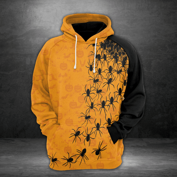 Halloween Spiders Pumpkin Pattern Black Orange 3d Hoodie Zip Hoodie