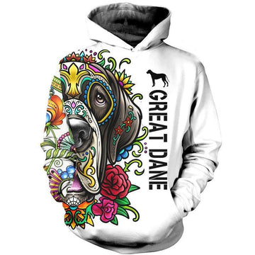 Great Dane Day Of The Dead Sugar Skull Dog Over Print 3d Hoodie Zip Hoodie