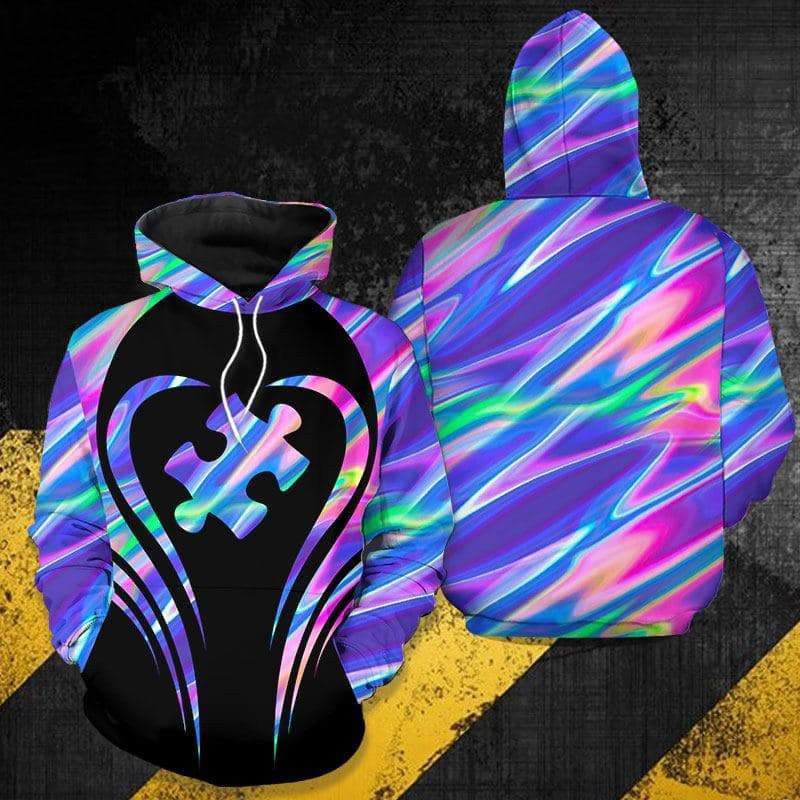 Holographic Autism Puzzle Piece 3d Hoodie Zip Hoodie