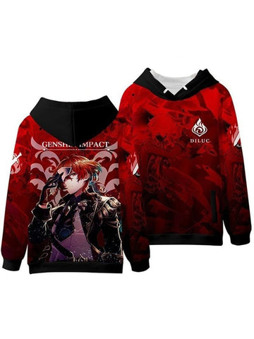 Game Genshin Impact Diluc Over Print 3d Hoodie Zip Hoodie