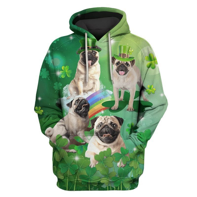 Cute Pugs Dog Saint Patrick's Day Over Print 3d Hoodie Zip Hoodie