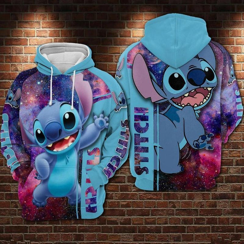 Stitch Disney Blue Over Print 3d Hoodie Zip Hoodie