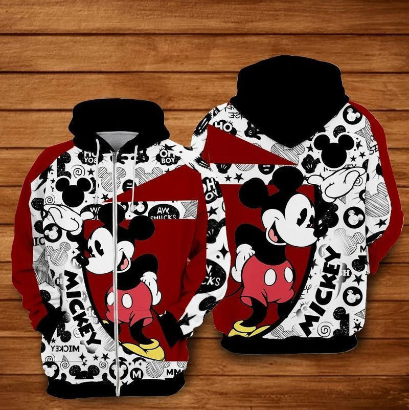 Mickey Doodle Red Black Zip Over Print 3d Hoodie Zip Hoodie 629