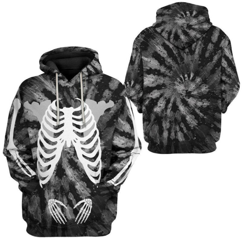 Halloween Hoodie Skeleton Tie Dye Black Grey 3d Hoodie Zip Hoodie