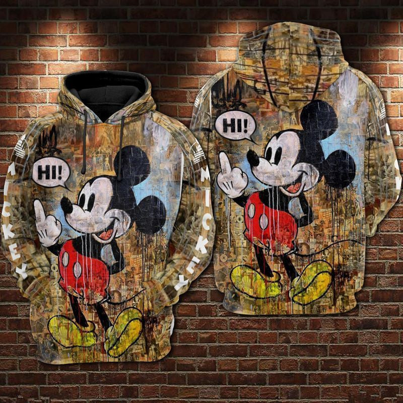 Mickey Mouse Disney Middle Finger Over Print 3d Hoodie Zip Hoodie
