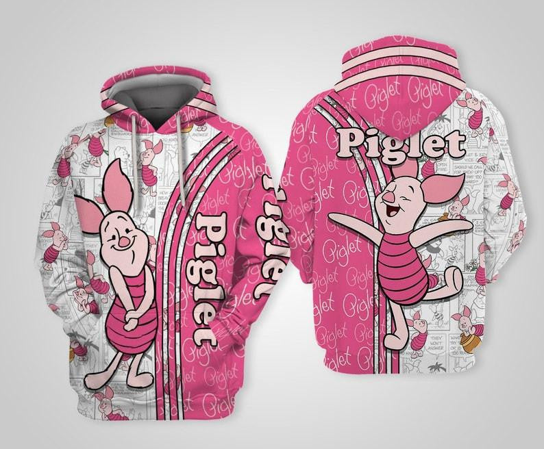 Cute Piglet Winnie-the-pooh Disney Cartoon, Piglet Signature, Piglet Comics Book Patterns All Over Print Hoodie, Zip Hoodie