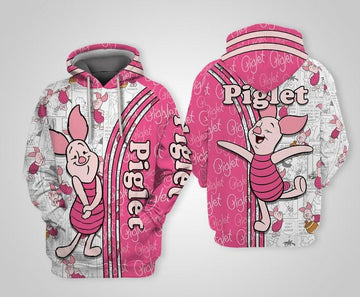 Cute Piglet Winnie-the-pooh Disney Cartoon, Piglet Signature, Piglet Comics Book Patterns All Over Print Hoodie, Zip Hoodie