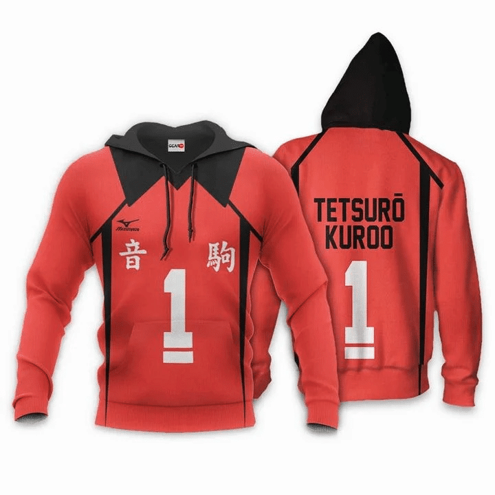 Nekoma Tetsuro Kuroo Anime Manga Haikyuu Fukurodani Number 1 For Men And Women 3d Hoodie Zip Hoodie