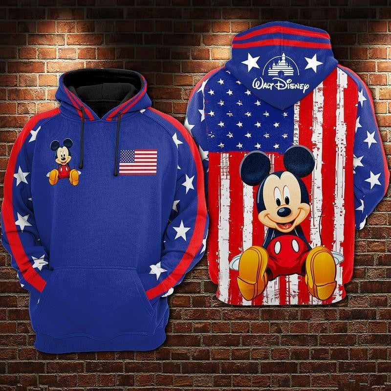 Disney Mickey Mouse American Flag Blue White Red 3d Hoodie Zip Hoodie