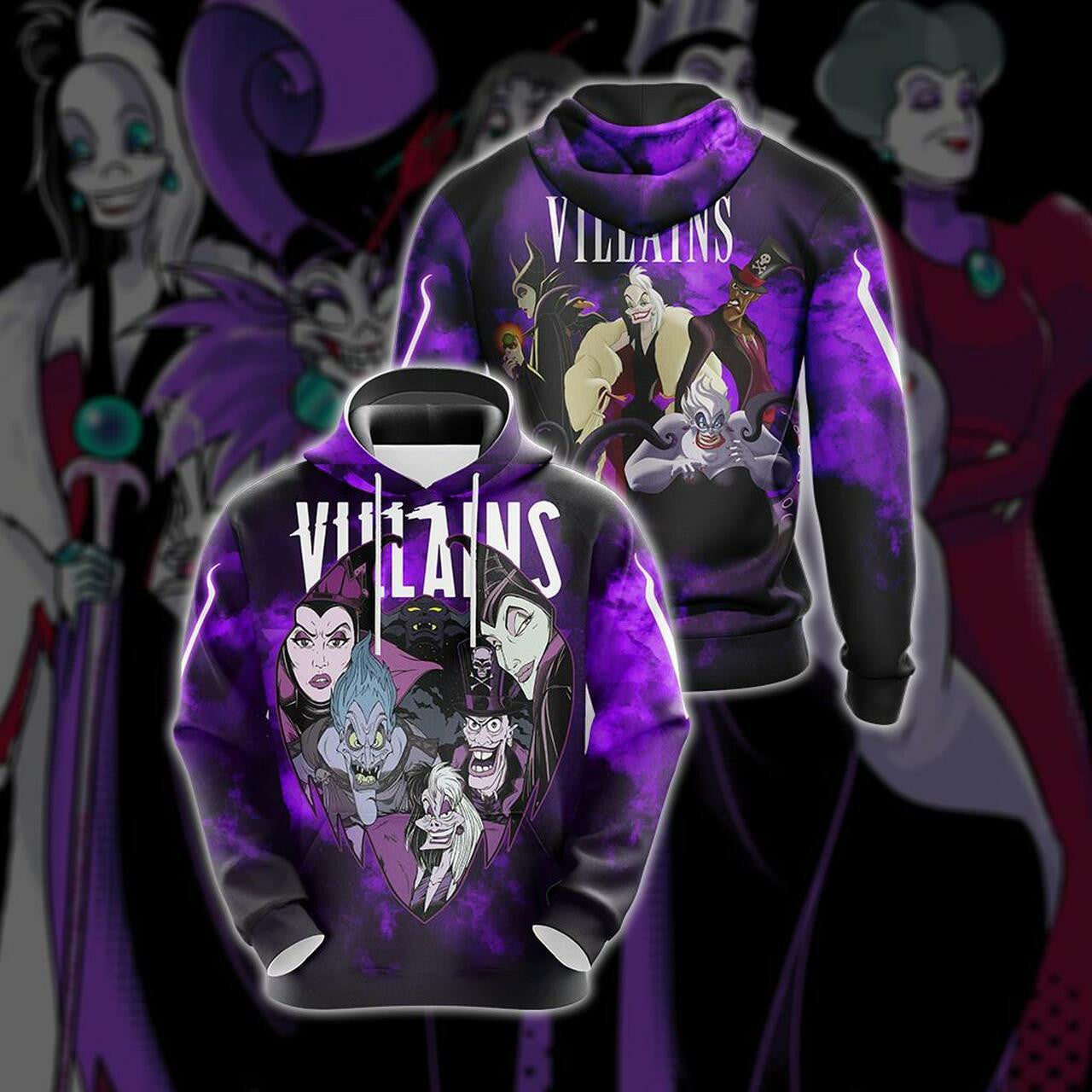 Disney Vilains All Over Print Hoodie, Zip Hoodie 511