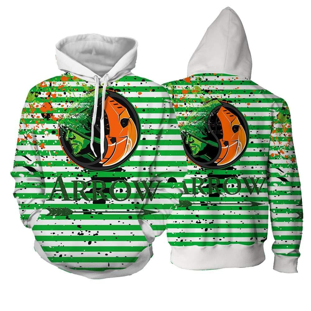 Dc Arrow &amp; Villain Deathstroke Logo Green Stripes Aop Hoodie