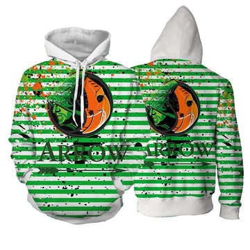 Dc Arrow &amp; Villain Deathstroke Logo Green Stripes Aop Hoodie