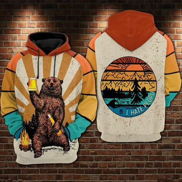 Camping Lover Bear I Hate People Over Print 3d Hoodie Zip Hoodie