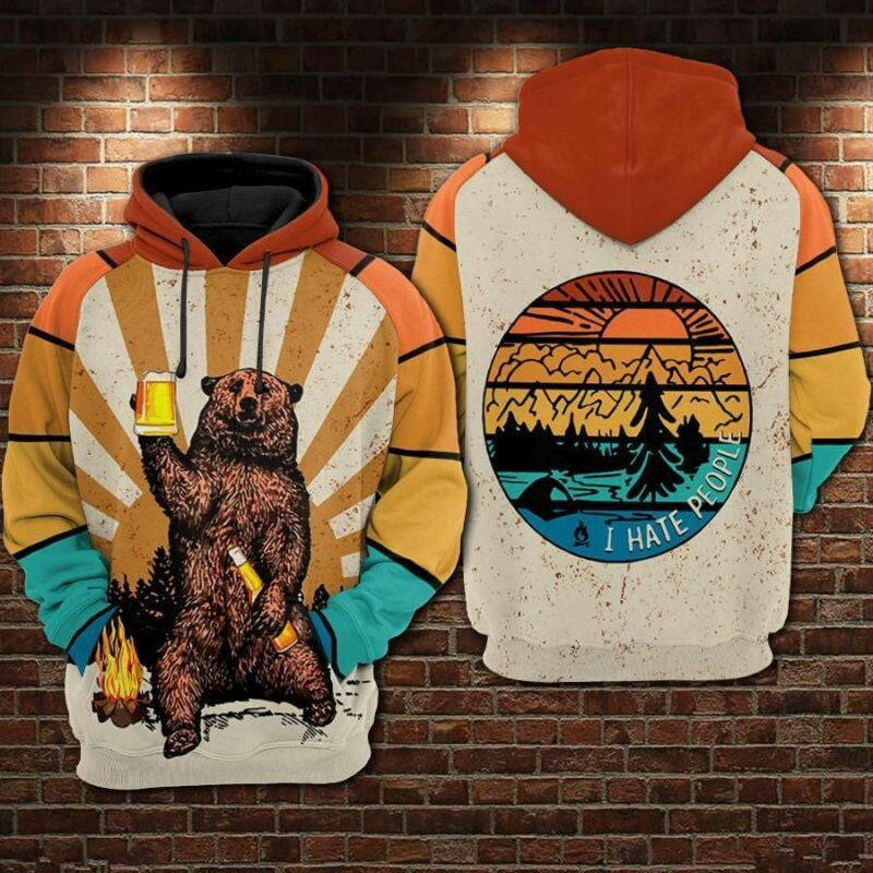 Camping Lover Bear I Hate People Over Print 3d Hoodie Zip Hoodie
