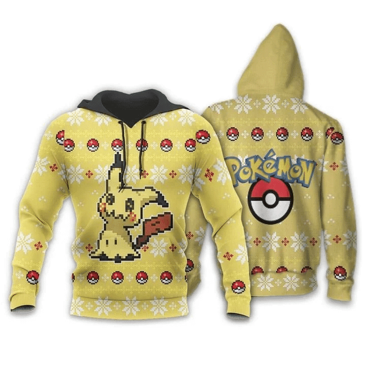 Pokemon Mimikyu Ugly Christmas Anime Manga For Men And Women 3d Hoodie Zip Hoodie