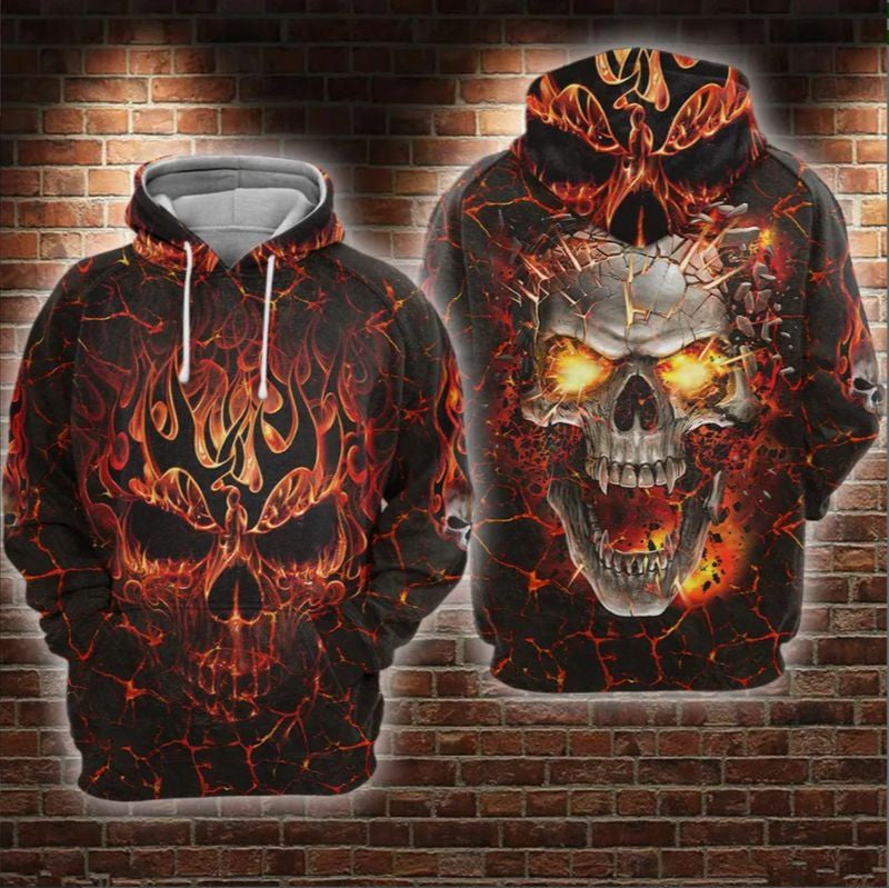 Fire Blast Skull Over Print 3d Hoodie Zip Hoodie