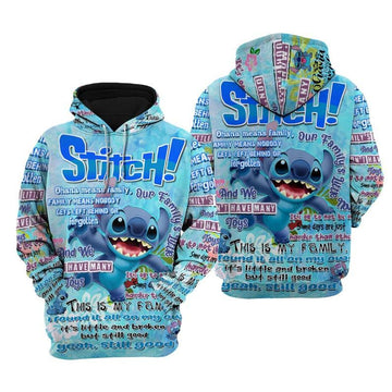 Lilo And Stitch Disney Cartoon, Disney Quotes, Stitch Ohana Punk Words Pattern All Over Print Hoodie, Zip Hoodie