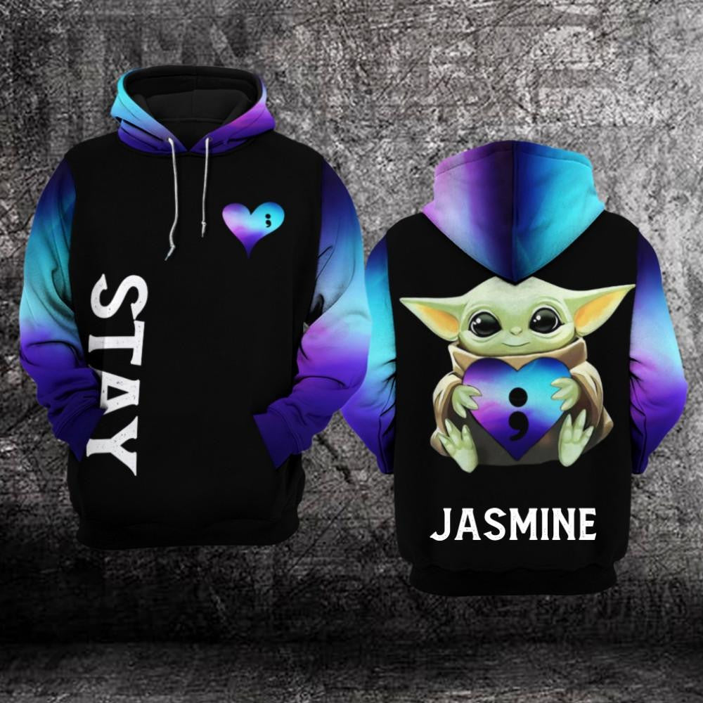 Custom Name Baby Yoda Suicide Awareness, Keep Fightings Stay All Over Print Hoodie