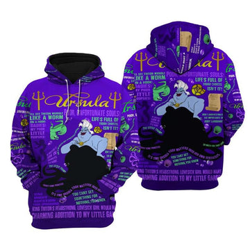 The Litlle Mermaid Disney Cartoon, Disney Quotes, Ursula Disney Villains Punk Words Pattern All Over Print Hoodie, Zip Hoodie