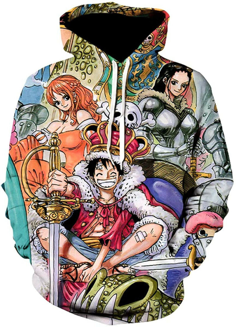 Lontse Unisex Anime One Piece 3d Printed Hoodie Monkey D Luffy Crew Pullover Sweatshirt Hoodies