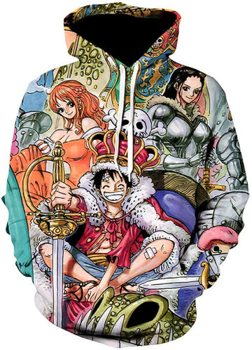 Lontse Unisex Anime One Piece 3d Printed Hoodie Monkey D Luffy Crew Pullover Sweatshirt Hoodies
