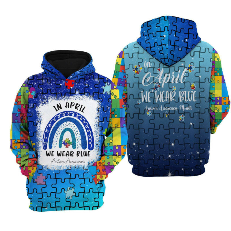Autism Awareness Hoodie We Wear Blue 3d Hoodie Zip Hoodie