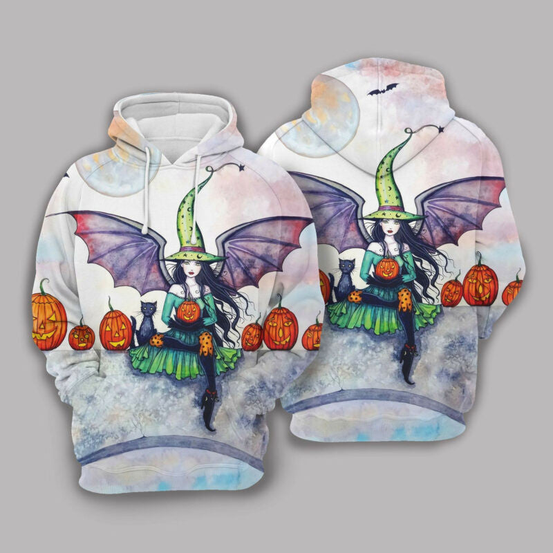 Halloween Witch With Wings White 3d Hoodie Zip Hoodie