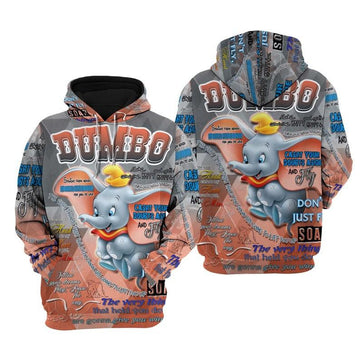 The Flying Elephant Disney Cartoon, Disney Quotes, Dumbo Elephant Punk Words Pattern All Over Print Hoodie, Zip Hoodie