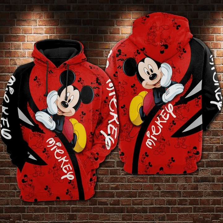 Mickey Mouse Pattern Red Over Print 3d Hoodie Zip Hoodie
