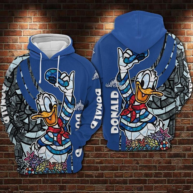Donald Duck Blue Stained Glass Style Over Print 3d Hoodie Zip Hoodie